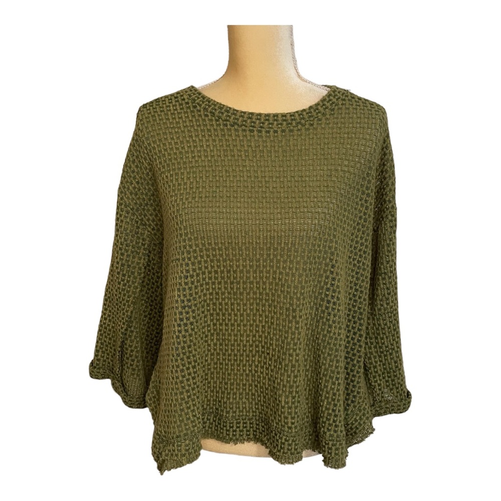 Umgee‎ Boxy Alessia Top Olive Green 3/4 Sleeve Knit Pullover Size M